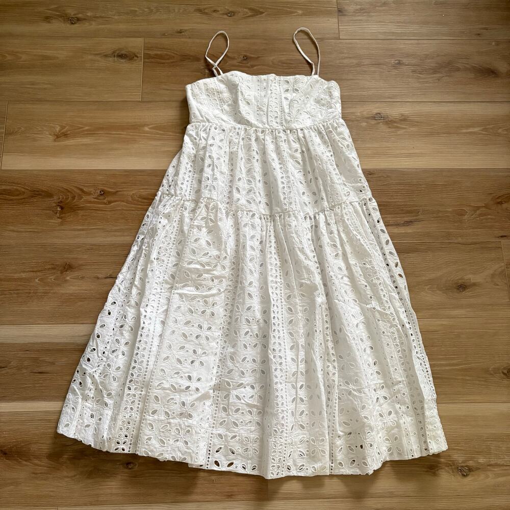 J. Crew Tie-Back Tiered Dress in Eyelet White AY627 2
